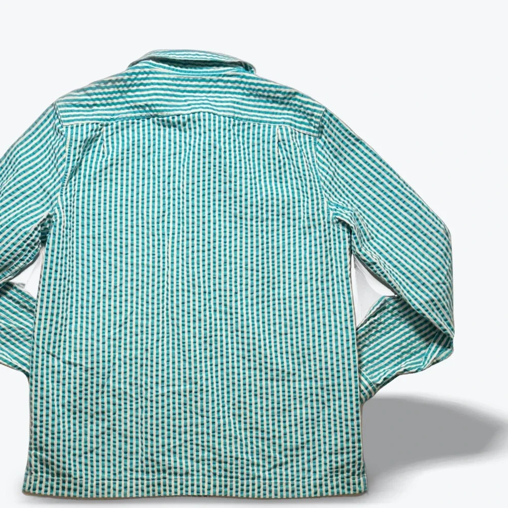Bonobos Seersucker Chore Jacket Mens Medium Teal White Stripe Puckered Cotton